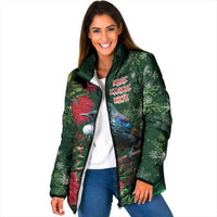Tui Meri Kirihimete Personalised Padded Jacket Pohutukawa Flowers Green Motif LT9 Women Green - Polynesian Pride