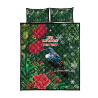 Tui Meri Kirihimete Personalised Quilt Bed Set Pohutukawa Flowers Green Motif - Polynesian Pride