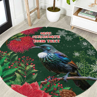 Tui Meri Kirihimete Personalised Round Carpet Pohutukawa Flowers Green Motif - Polynesian Pride