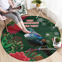 Tui Meri Kirihimete Personalised Round Carpet Pohutukawa Flowers Green Motif - Polynesian Pride