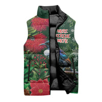Tui Meri Kirihimete Personalised Sleeveless Puffer Jacket Pohutukawa Flowers Green Motif LT9 - Polynesian Pride