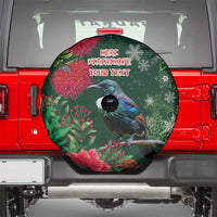 Tui Meri Kirihimete Personalised Spare Tire Cover Pohutukawa Flowers Green Motif - Polynesian Pride