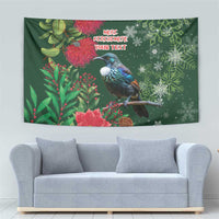 Tui Meri Kirihimete Personalised Tapestry Pohutukawa Flowers Green Motif - Polynesian Pride