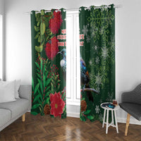 Tui Meri Kirihimete Personalised Window Curtain Pohutukawa Flowers Green Motif - Polynesian Pride