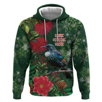Tui Meri Kirihimete Personalised Zip Hoodie Pohutukawa Flowers Green Motif - Polynesian Pride