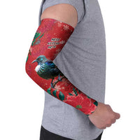 Tui Meri Kirihimete Personalised Arm Sleeves Pohutukawa Flowers Red Motif - Polynesian Pride
