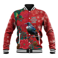 Tui Meri Kirihimete Personalised Baseball Jacket Pohutukawa Flowers Red Motif LT9 Unisex Red - Polynesian Pride