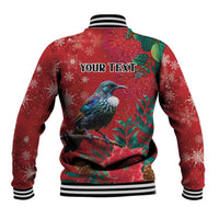 Tui Meri Kirihimete Personalised Baseball Jacket Pohutukawa Flowers Red Motif LT9 - Polynesian Pride