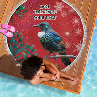 Tui Meri Kirihimete Personalised Beach Blanket Pohutukawa Flowers Red Motif LT9 - Polynesian Pride