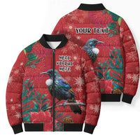 Tui Meri Kirihimete Personalised Bomber Puffer Jacket Pohutukawa Flowers Red Motif LT9 - Polynesian Pride