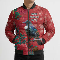 Tui Meri Kirihimete Personalised Bomber Puffer Jacket Pohutukawa Flowers Red Motif LT9 - Polynesian Pride