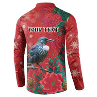 Tui Meri Kirihimete Personalised Button Sweatshirt Pohutukawa Flowers Red Motif LT9 - Polynesian Pride