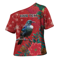 Tui Meri Kirihimete Personalised Cross Shoulder Shirt Pohutukawa Flowers Red Motif LT9 - Polynesian Pride