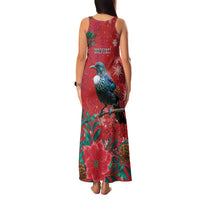 Tui Meri Kirihimete Personalised Family Matching Tank Maxi Dress and Hawaiian Shirt Pohutukawa Flowers Red Motif - Polynesian Pride