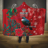 Tui Meri Kirihimete Personalised Hooded Blanket Pohutukawa Flowers Red Motif - Polynesian Pride