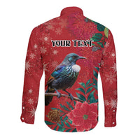 Tui Meri Kirihimete Personalised Long Sleeve Button Shirt Pohutukawa Flowers Red Motif LT9 - Polynesian Pride