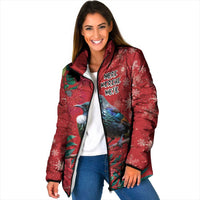 Tui Meri Kirihimete Personalised Padded Jacket Pohutukawa Flowers Red Motif LT9 Women Red - Polynesian Pride