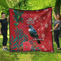 Tui Meri Kirihimete Personalised Quilt Pohutukawa Flowers Red Motif - Polynesian Pride