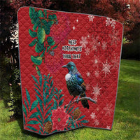 Tui Meri Kirihimete Personalised Quilt Pohutukawa Flowers Red Motif - Polynesian Pride