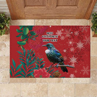 Tui Meri Kirihimete Personalised Rubber Doormat Pohutukawa Flowers Red Motif LT9 Red - Polynesian Pride