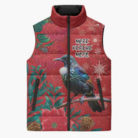 Tui Meri Kirihimete Personalised Sleeveless Puffer Jacket Pohutukawa Flowers Red Motif LT9 Unisex Red - Polynesian Pride