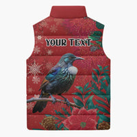 Tui Meri Kirihimete Personalised Sleeveless Puffer Jacket Pohutukawa Flowers Red Motif LT9 - Polynesian Pride