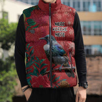 Tui Meri Kirihimete Personalised Sleeveless Puffer Jacket Pohutukawa Flowers Red Motif LT9 - Polynesian Pride
