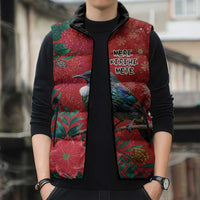 Tui Meri Kirihimete Personalised Sleeveless Puffer Jacket Pohutukawa Flowers Red Motif LT9 - Polynesian Pride
