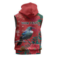 Tui Meri Kirihimete Personalised Sleeveless Zip Hoodie Pohutukawa Flowers Red Motif - Polynesian Pride