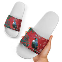 Tui Meri Kirihimete Personalised Slide Sandals Pohutukawa Flowers Red Motif LT9 - Polynesian Pride