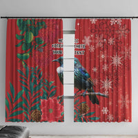 Tui Meri Kirihimete Personalised Window Curtain Pohutukawa Flowers Red Motif - Polynesian Pride