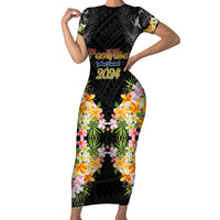 Pasifika Vibes Festival 2024 Auckland Short Sleeve Bodycon Dress LT9 Long Dress Black - Polynesian Pride