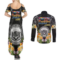 Pasifika Vibes Festival 2024 Couples Matching Summer Maxi Dress and Long Sleeve Button Shirt Kanaka Maoli With Hawaiian Islands LT9 - Polynesian Pride