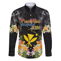 Pasifika Vibes Festival 2024 Family Matching Puletasi and Hawaiian Shirt Kanaka Maoli With Hawaiian Islands LT9 Dad's Shirt - Long Sleeve Black - Polynesian Pride