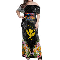 Pasifika Vibes Festival 2024 Off Shoulder Maxi Dress Kanaka Maoli With Hawaiian Islands LT9 Women Black - Polynesian Pride