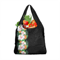Hawaii Tropical Flowers Tribal Pattern Grocery Bag No3 LT9 1-pack One Size Black - Polynesian Pride