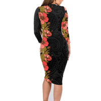 Hawaii Tropical Flowers Tribal Pattern Family Matching Long Sleeve Bodycon Dress and Hawaiian Shirt No4 LT9 - Polynesian Pride