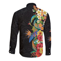 Hawaii Tropical Flowers Tribal Pattern Long Sleeve Button Shirt No5 LT9 - Polynesian Pride