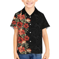 Hawaii Tropical Flowers Tribal Pattern Family Matching Short Sleeve Bodycon Dress and Hawaiian Shirt No6 LT9 Son's Shirt Black - Polynesian Pride