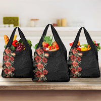 Hawaii Tropical Flowers Tribal Pattern Grocery Bag No6 LT9 3-pack One Size Black - Polynesian Pride