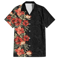 Hawaii Tropical Flowers Tribal Pattern Hawaiian Shirt No6 LT9 Black - Polynesian Pride