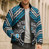 Personalised Aotearoa Niho Taniwha Motif Bomber Puffer Jacket Blue Style - Polynesian Pride