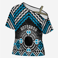 Personalised Aotearoa Niho Taniwha Motif Cross Shoulder Shirt Blue Style - Polynesian Pride