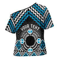 Personalised Aotearoa Niho Taniwha Motif Cross Shoulder Shirt Blue Style - Polynesian Pride