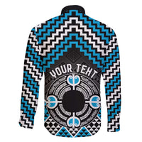 Personalised Aotearoa Niho Taniwha Motif Family Matching Off Shoulder Short Dress and Hawaiian Shirt Blue Style