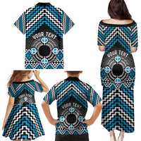Personalised Aotearoa Niho Taniwha Motif Family Matching Puletasi and Hawaiian Shirt Blue Style