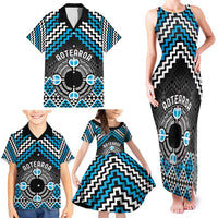 Personalised Aotearoa Niho Taniwha Motif Family Matching Tank Maxi Dress and Hawaiian Shirt Blue Style