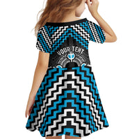 Personalised Aotearoa Niho Taniwha Motif Kid Short Sleeve Dress Blue Style LT9 - Polynesian Pride