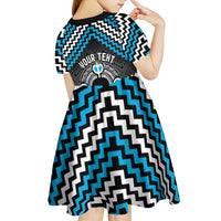 Personalised Aotearoa Niho Taniwha Motif Kid Short Sleeve Dress Blue Style LT9 - Polynesian Pride