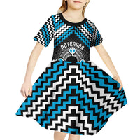 Personalised Aotearoa Niho Taniwha Motif Kid Short Sleeve Dress Blue Style LT9 - Polynesian Pride